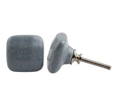 Grey Square Crackle Ceramic Dresser Knob